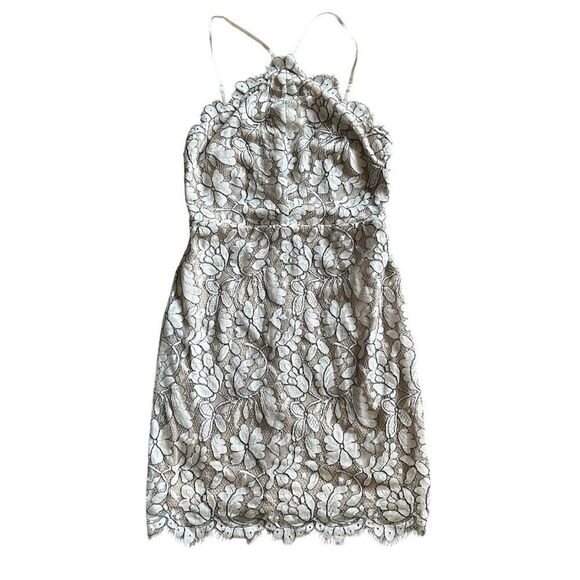 Lulu’s | Delicate Darling Beige and Ivory Lace Bodycon Dress - Picture 4 of 9
